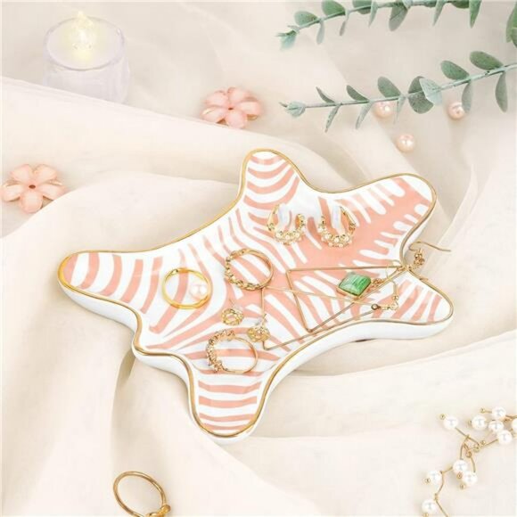 Pink Ceramic Tiger Jewelry Dish Tray for Rings Earrings Bracelets Keys Decor - Picture 2 of 7